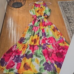 DONNA RICCO BRAND WOMENS MULTI-COLORED LINED SLEEVELESS SUMMER DRESS SIZE MEDIUM